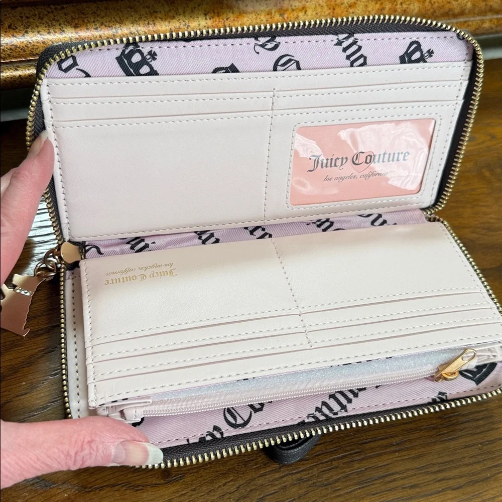 Juicy Couture Love & Crown Logo Wristlet. Zip around. Brown and tan color.